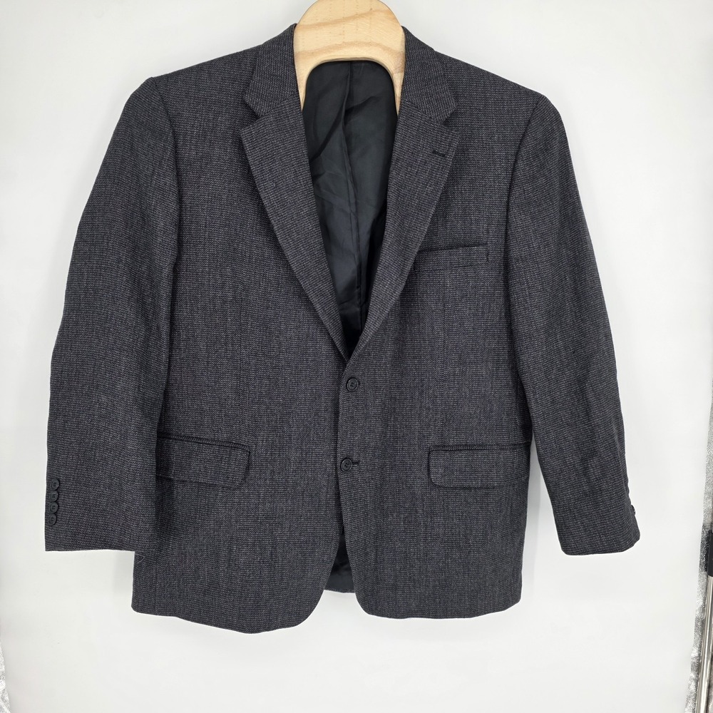 Vintage Etienne Aigner Blazer Men 46R Gray Houndstooth 100% Wool Classic Busines